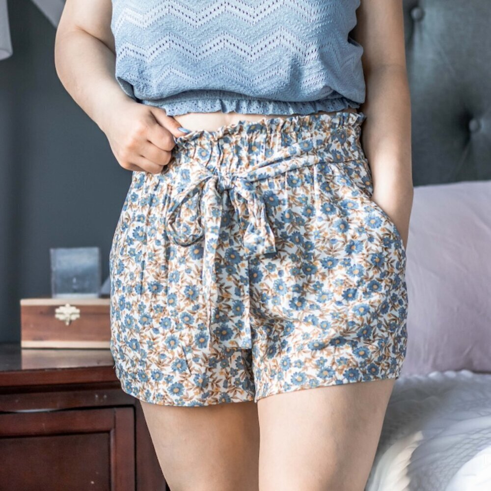Blue Floral Linen Shorts - Picture 9 of 9